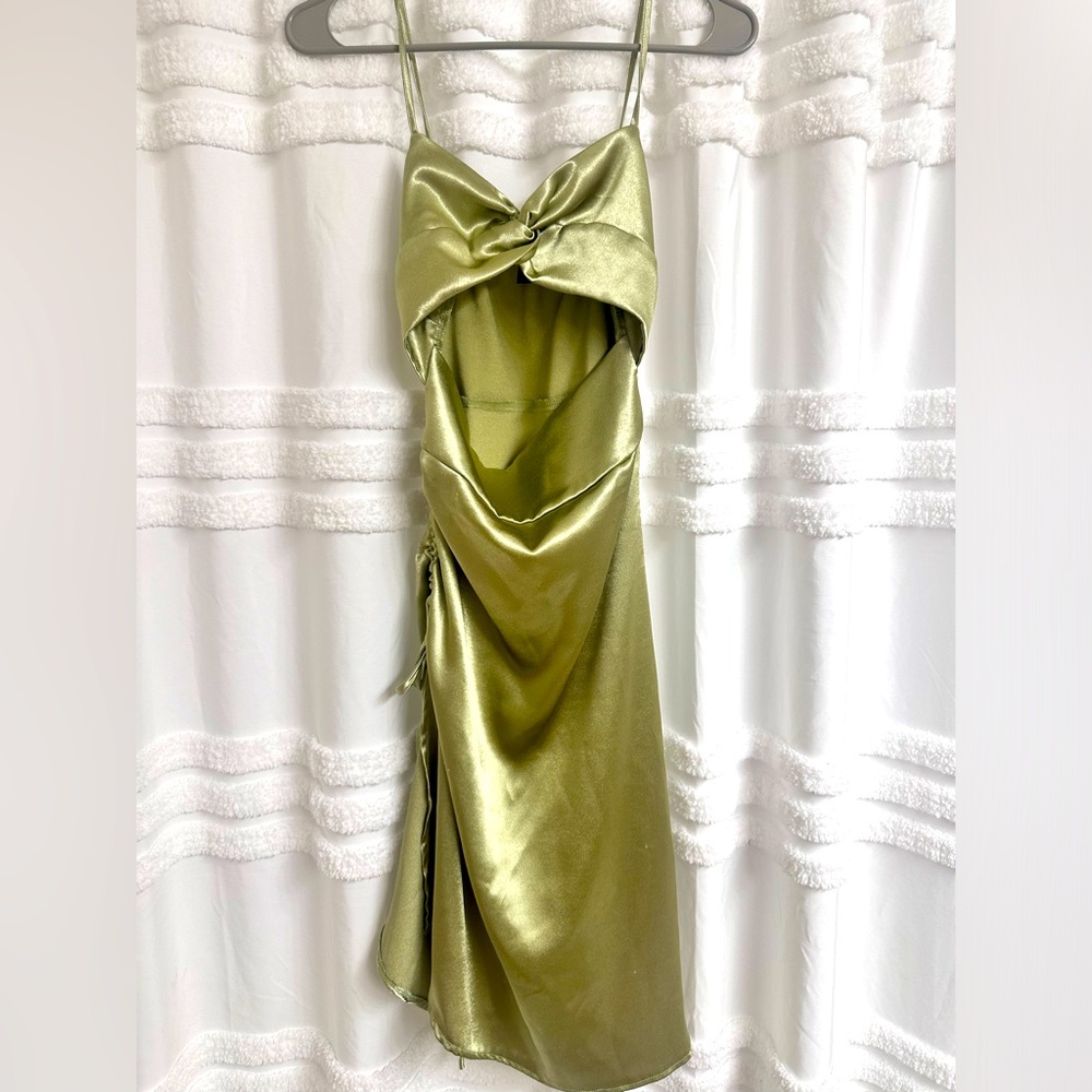 XS satin green dress with cut out in the middle